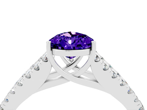 White gold Pear Cut Tanzanite Split Shank Pavé Engagement Ring with Four-Prong Setting_16