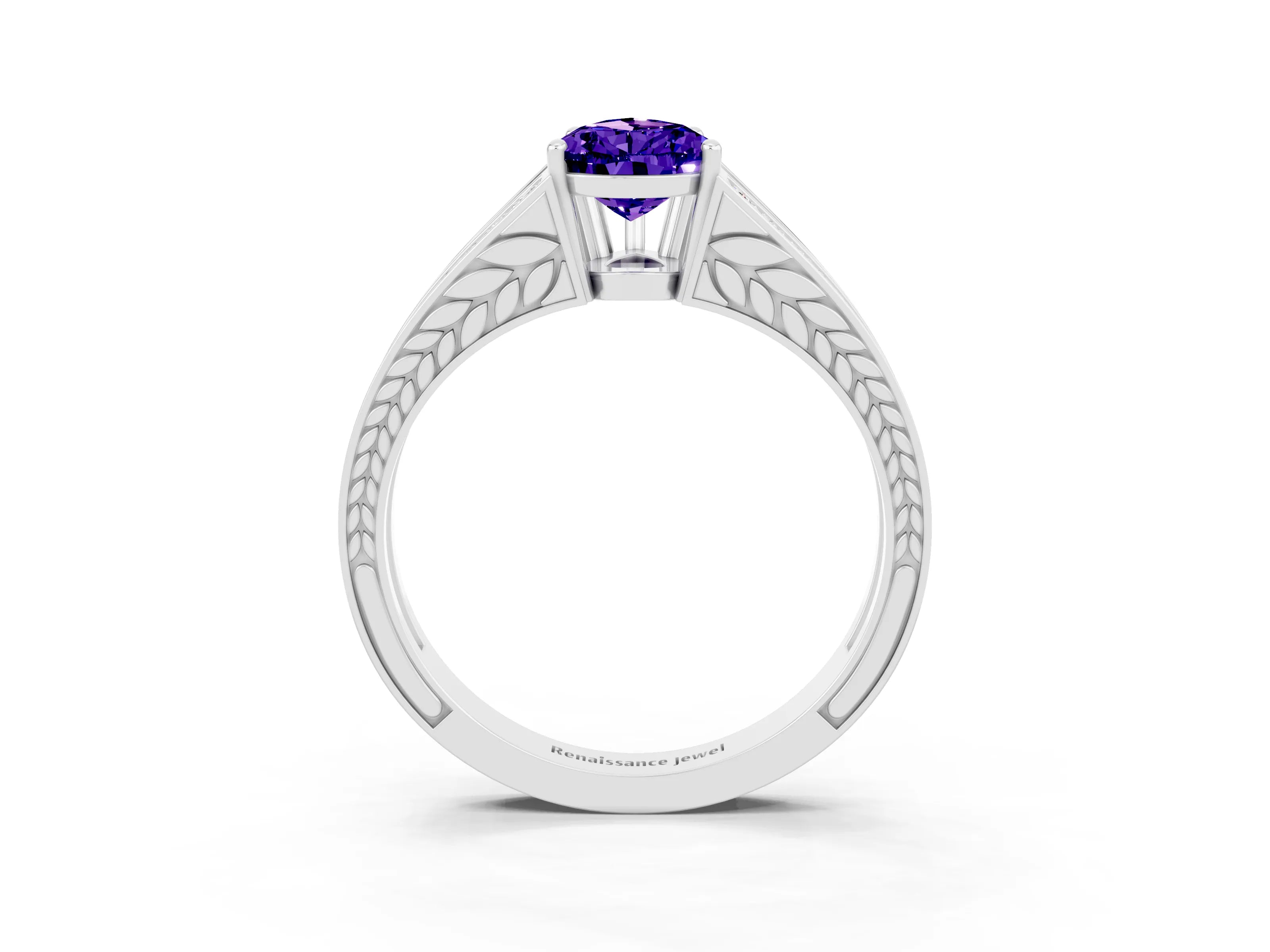 White gold Pear Cut Tanzanite Split Shank Ring with Pavé Band and Four-Prong Setting_3