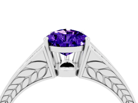 White gold Pear Cut Tanzanite Split Shank Ring with Pavé Band and Four-Prong Setting_4