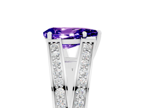 White gold Pear Cut Tanzanite Split Shank Ring with Pavé Band and Four-Prong Setting_5