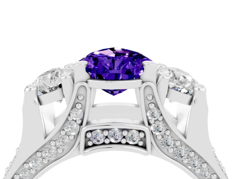 White gold Pear Cut Tanzanite Three-Stone Ring with Channel Set Band and Four-Prong Setting_4