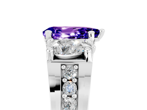 White gold Pear Cut Tanzanite Three-Stone Ring with Channel Set Band and Four-Prong Setting_5