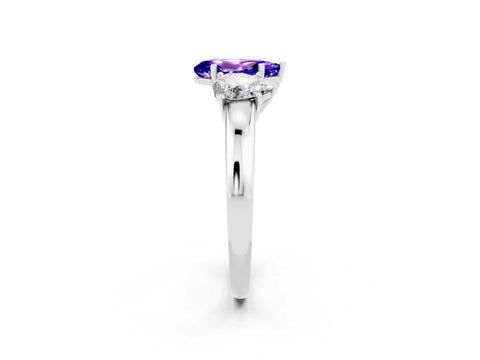 White gold Pear Cut Tanzanite Three-Stone Ring with Four-Prong Setting and Classic Band_2
