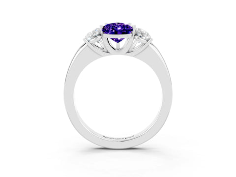 White gold Pear Cut Tanzanite Three-Stone Ring with Four-Prong Setting and Classic Band_3