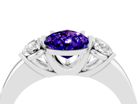 White gold Pear Cut Tanzanite Three-Stone Ring with Four-Prong Setting and Classic Band_4