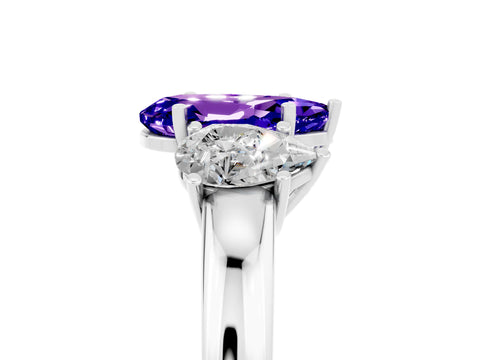 White gold Pear Cut Tanzanite Three-Stone Ring with Four-Prong Setting and Classic Band_5