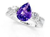 White gold Pear Cut Tanzanite Three-Stone Ring with Pavé Split Shank and Four-Prong Setting_13