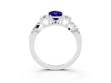 White gold Pear Cut Tanzanite Three-Stone Ring with Pavé Split Shank and Four-Prong Setting_15