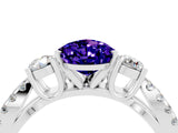 White gold Pear Cut Tanzanite Three-Stone Ring with Pavé Split Shank and Four-Prong Setting_16