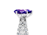 White gold Pear Cut Tanzanite Three-Stone Ring with Pavé Split Shank and Four-Prong Setting_17