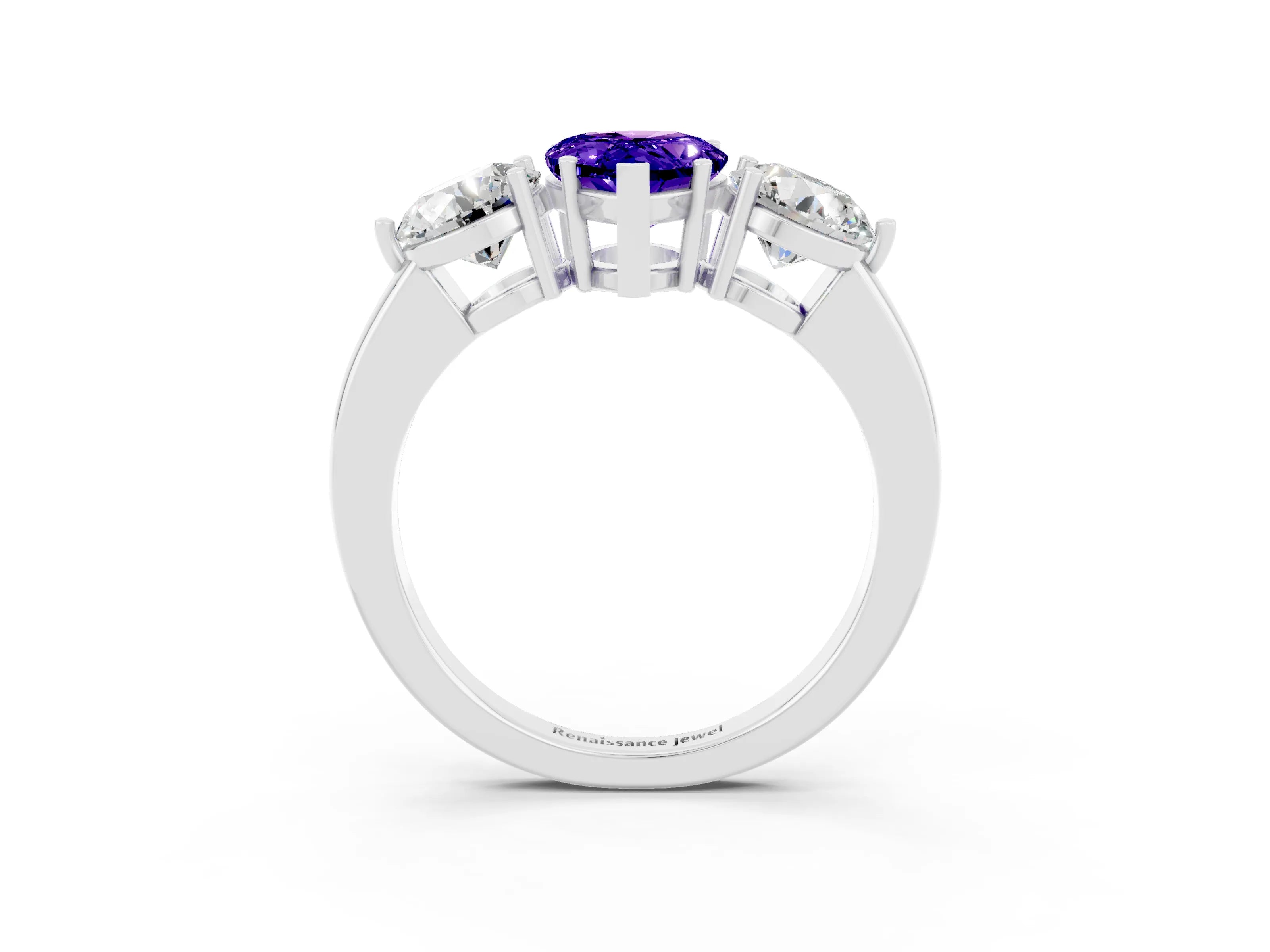 White gold Pear Cut Tanzanite Three-Stone Ring with Prong Setting and Classic Band_3