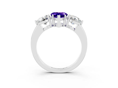 White gold Pear Cut Tanzanite Three-Stone Ring with Prong Setting and Classic Band_3