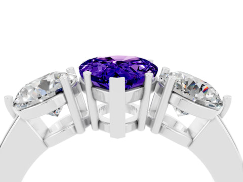 White gold Pear Cut Tanzanite Three-Stone Ring with Prong Setting and Classic Band_4