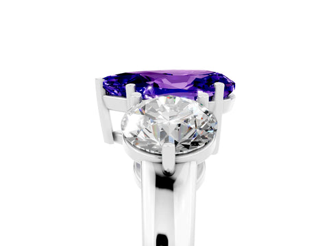 White gold Pear Cut Tanzanite Three-Stone Ring with Prong Setting and Classic Band_5