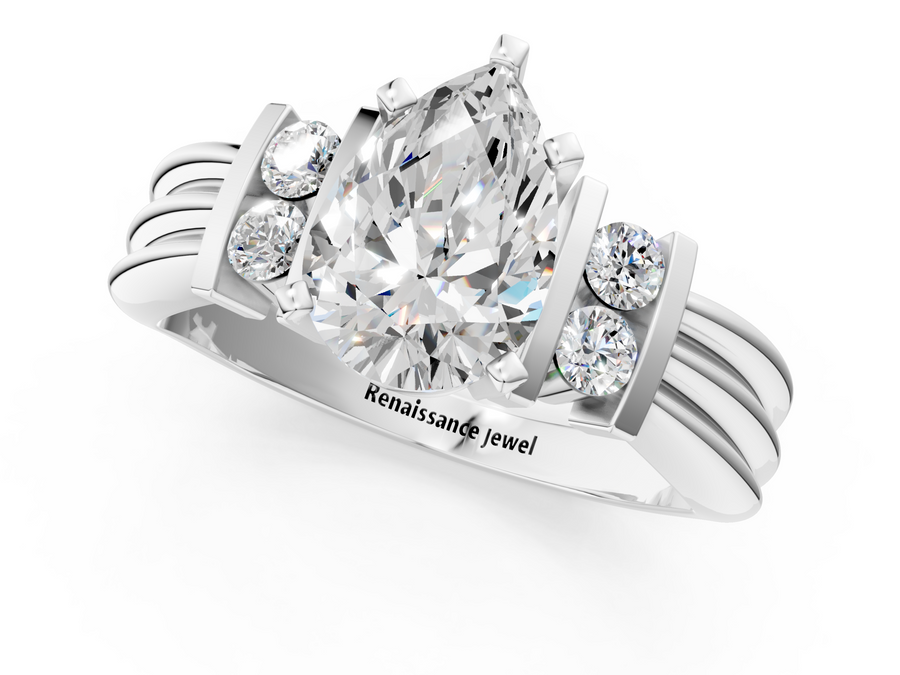 White gold Pear Cut Three-Stone Channel Set Ring with Bar Prongs
