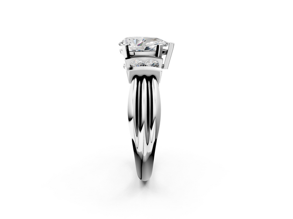 White gold Pear Cut Three-Stone Channel Set Ring with Bar Prongs