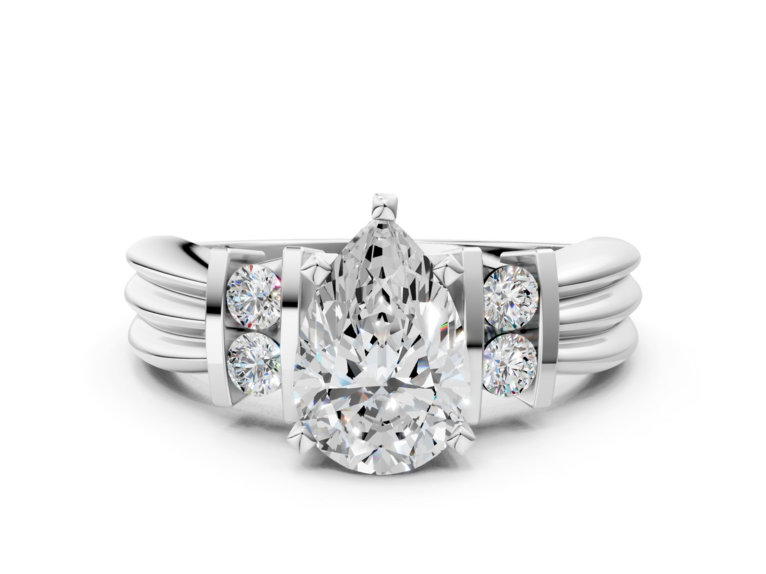 White gold Pear Cut Three-Stone Channel Set Ring with Bar Prongs_87