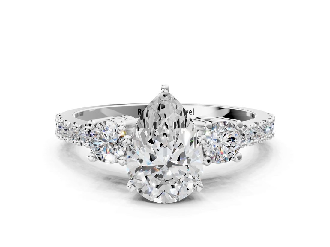 White gold Pear Cut Three-Stone Diamond Pavé Band with Prong Setting_17