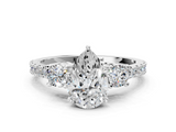 White gold Pear Cut Three-Stone Diamond Pavé Band with Prong Setting_17