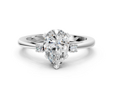White gold Pear Cut Three-Stone Solitaire Ring with Round Accent Diamonds and Four-Prong Setting_58