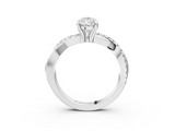 White gold Pear Cut Twist Band Solitaire Diamond Ring with Pavé Setting_41