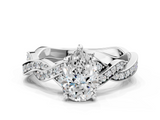 White gold Pear Cut Twisted Pavé Band Solitaire Ring with Four-Prong Setting_114