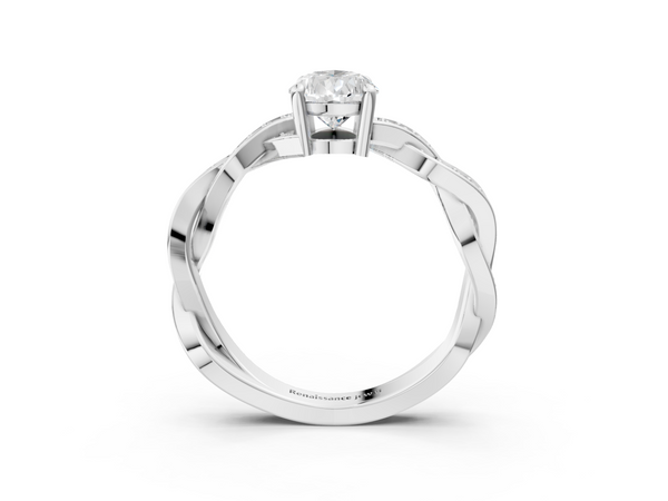 White gold Pear Cut Twisted Pavé Band Solitaire Ring with Four-Prong Setting