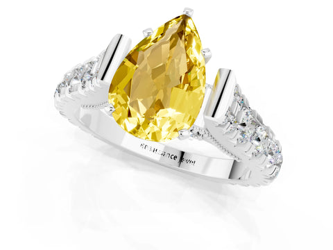 White gold Pear Cut Yellow Sapphire Classic Solitaire Ring with Pavé Band and Four-Prong Setting_13