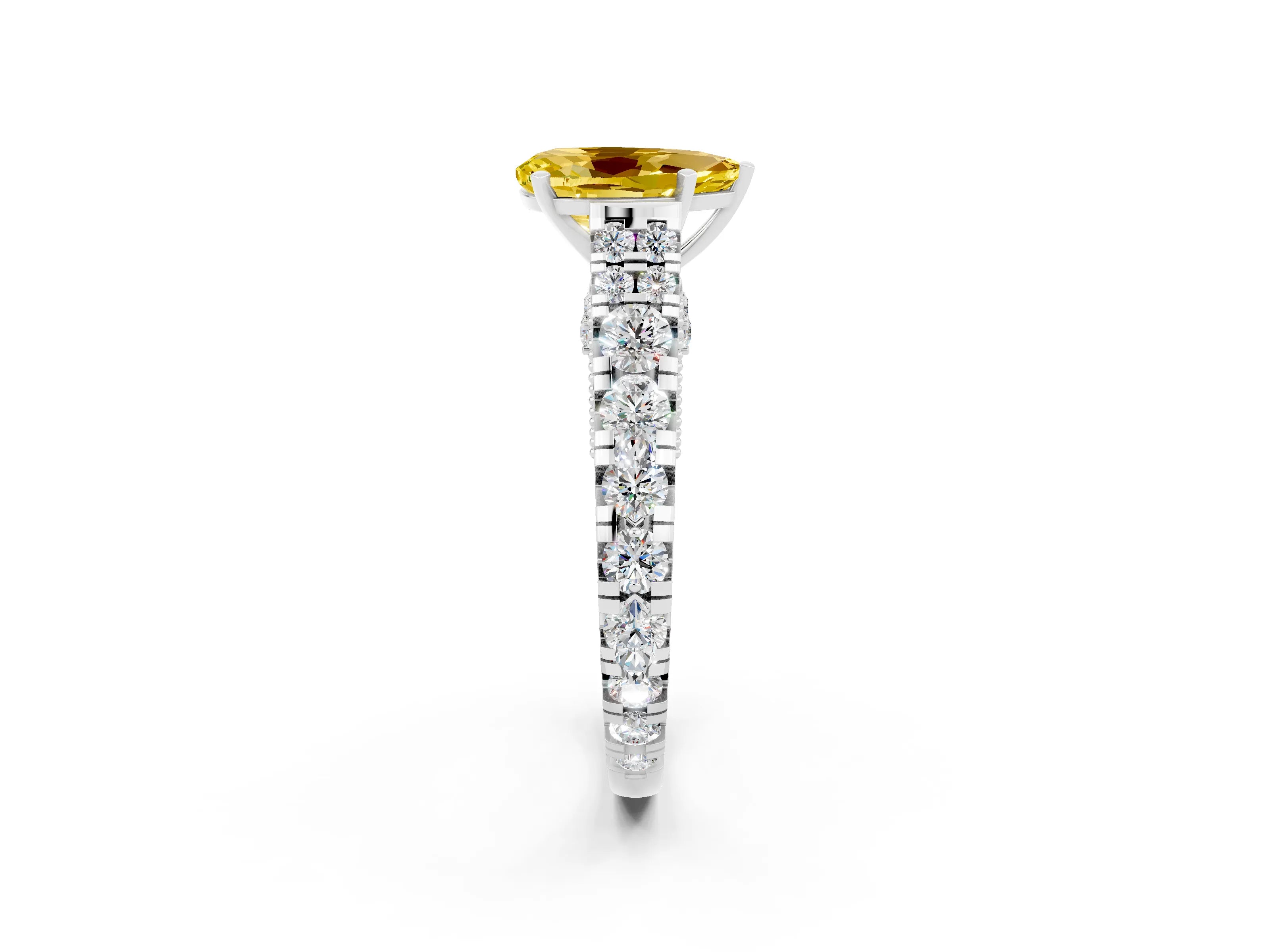 White gold Pear Cut Yellow Sapphire Classic Solitaire Ring with Pavé Band and Four-Prong Setting_14