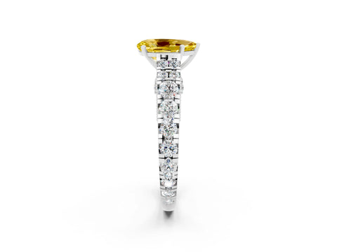 White gold Pear Cut Yellow Sapphire Classic Solitaire Ring with Pavé Band and Four-Prong Setting_14