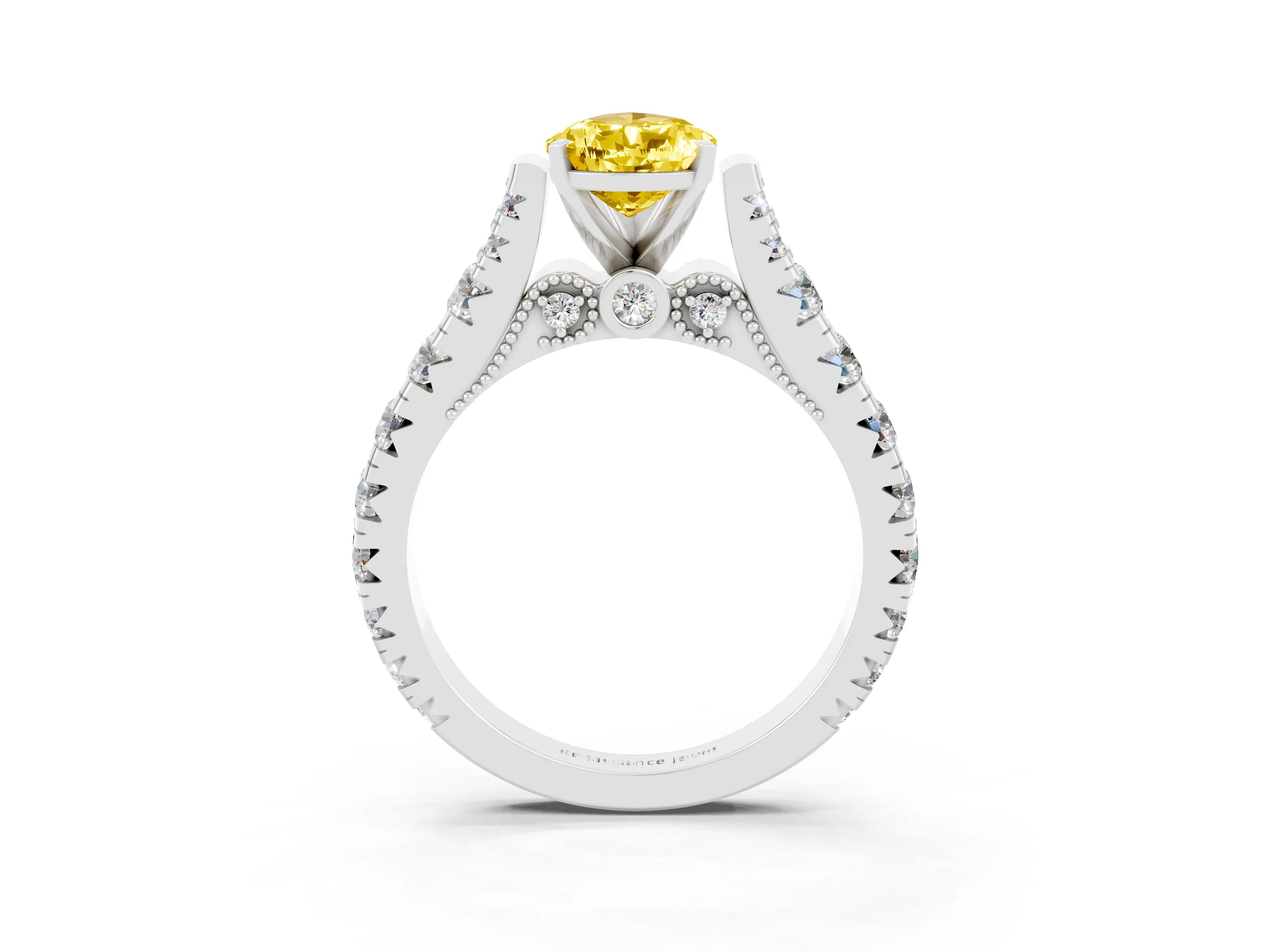 White gold Pear Cut Yellow Sapphire Classic Solitaire Ring with Pavé Band and Four-Prong Setting_15