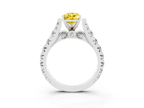 White gold Pear Cut Yellow Sapphire Classic Solitaire Ring with Pavé Band and Four-Prong Setting_15