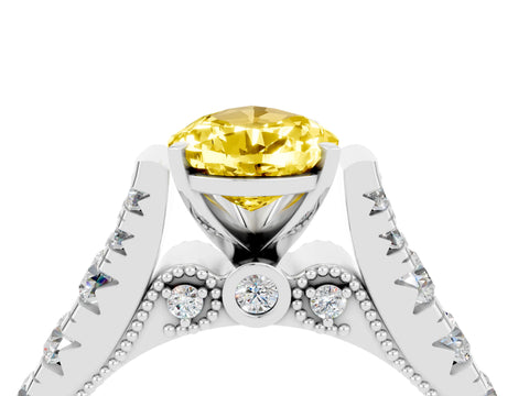 White gold Pear Cut Yellow Sapphire Classic Solitaire Ring with Pavé Band and Four-Prong Setting_16