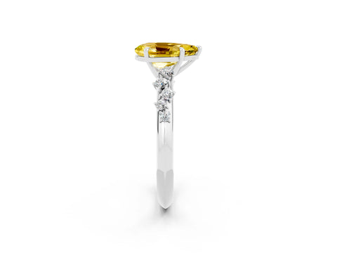 White gold Pear Cut Yellow Sapphire Cluster Side Stone Solitaire Ring with Prong Setting_70