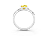 White gold Pear Cut Yellow Sapphire Cluster Side Stone Solitaire Ring with Prong Setting_71