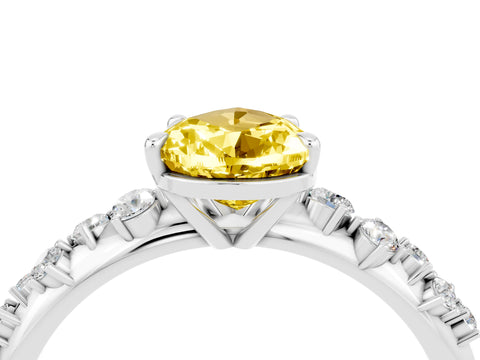 White gold Pear Cut Yellow Sapphire Cluster Side Stone Solitaire Ring with Prong Setting_72