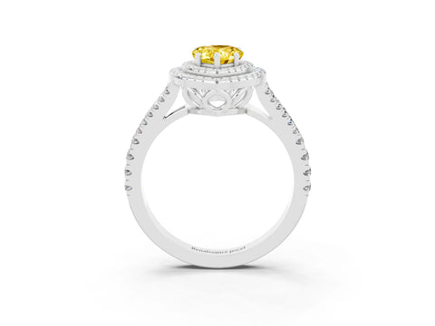 White gold Pear Cut Yellow Sapphire Double Halo Ring with Pavé Band and Prong Setting_27
