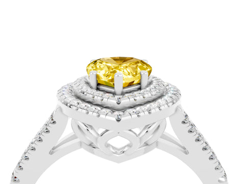 White gold Pear Cut Yellow Sapphire Double Halo Ring with Pavé Band and Prong Setting_28