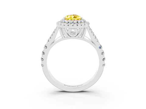 White gold Pear Cut Yellow Sapphire Double Halo Ring with Split Shank and Prong Setting_15