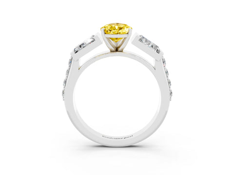 White gold Pear Cut Yellow Sapphire Engagement Ring with Baguette Side Stones and Channel Set Band_3