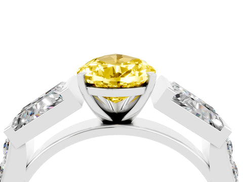 White gold Pear Cut Yellow Sapphire Engagement Ring with Baguette Side Stones and Channel Set Band_4