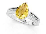 White gold Pear Cut Yellow Sapphire Engagement Ring with Milgrain Channel Set Band and Prong Setting_25