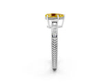 White gold Pear Cut Yellow Sapphire Engagement Ring with Milgrain Channel Set Band and Prong Setting_26
