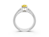 White gold Pear Cut Yellow Sapphire Engagement Ring with Milgrain Channel Set Band and Prong Setting_27