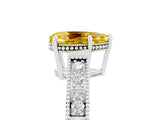 White gold Pear Cut Yellow Sapphire Engagement Ring with Milgrain Channel Set Band and Prong Setting_29