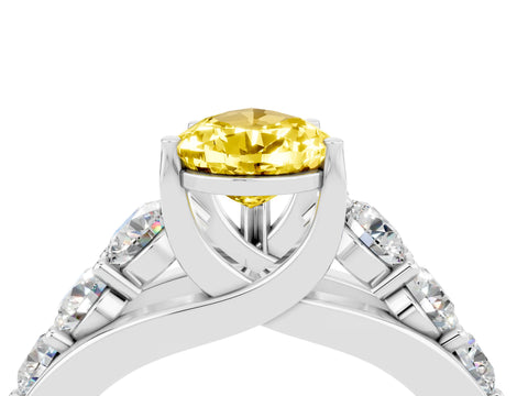 White gold Pear Cut Yellow Sapphire Engagement Ring with Pavé Band and Four-Prong Setting_4