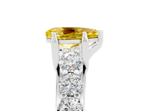 White gold Pear Cut Yellow Sapphire Engagement Ring with Pavé Band and Four-Prong Setting_5