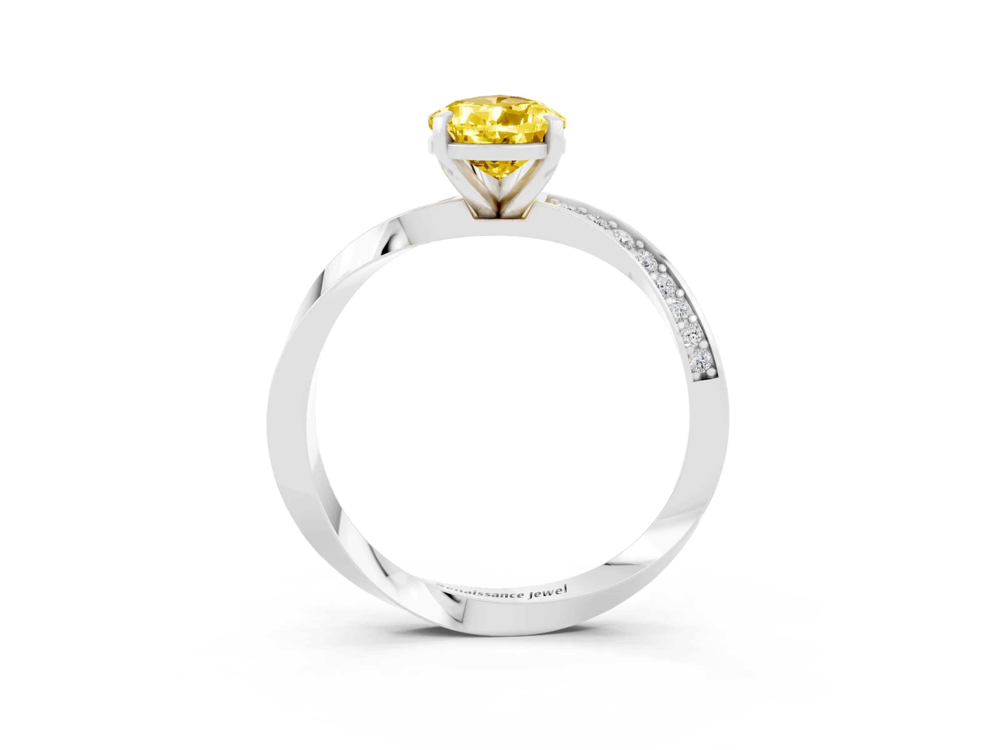 White gold Pear Cut Yellow Sapphire Engagement Ring with Side Stone Accents and Four-Prong Setting_54