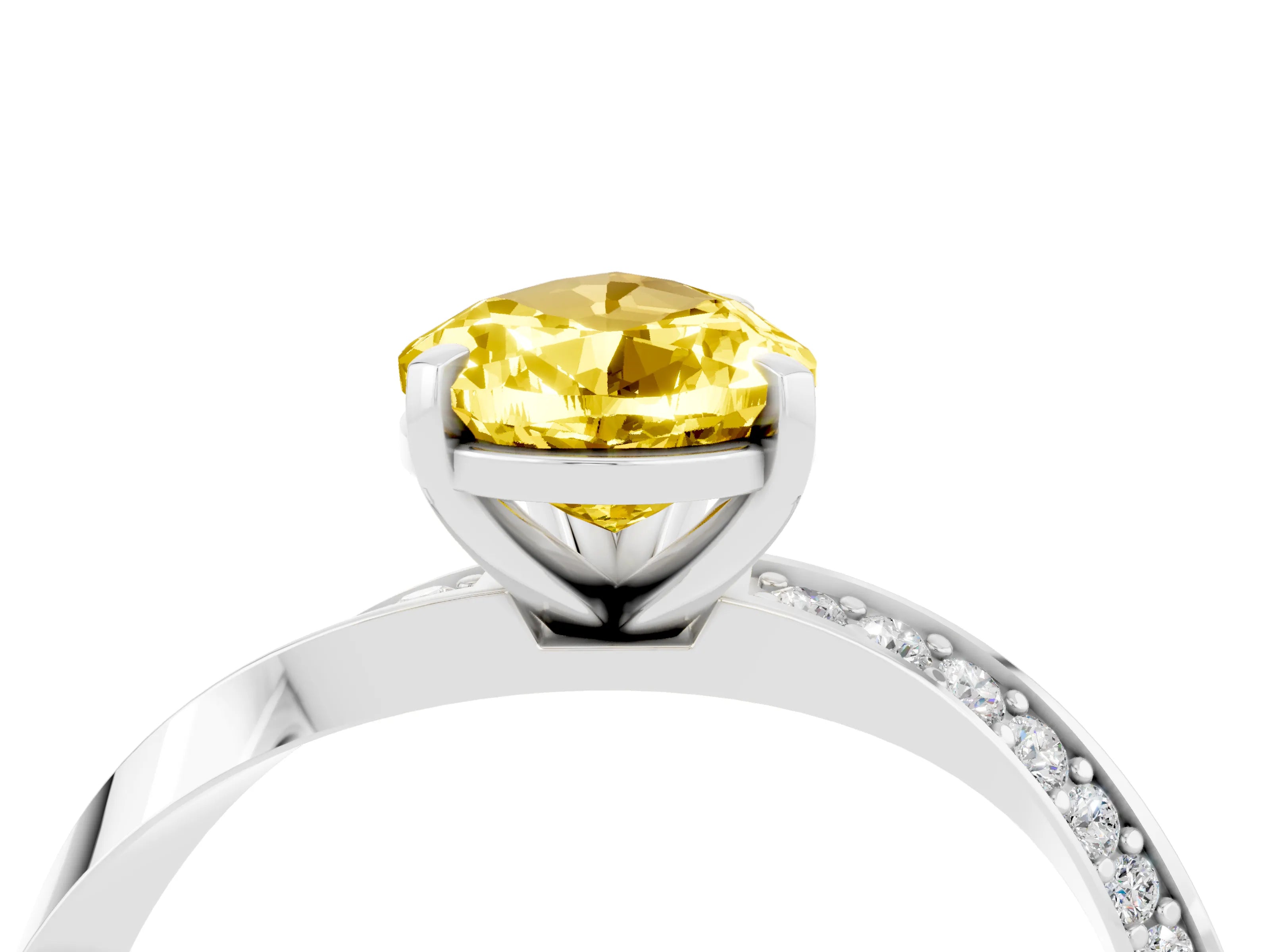 White gold Pear Cut Yellow Sapphire Engagement Ring with Side Stone Accents and Four-Prong Setting_55