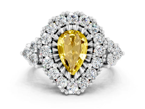 White gold Pear Cut Yellow Sapphire Halo Ring with Pavé Band and Four-Prong Setting_12